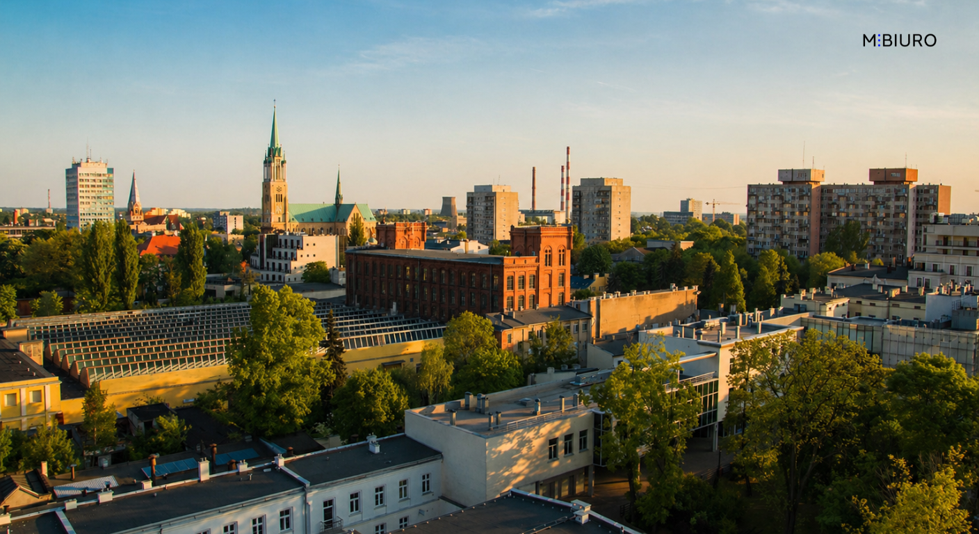 Łódz widok panorama mbiuro wirtualne biuro Wirtualne biuro Łódź Śródmieście – ul. Sienkiewicza, sala konferencyjna, opinie | M⋮BIURO